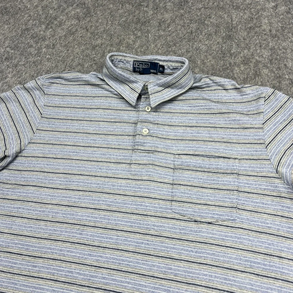 Polo Ralph Lauren‎ Polo Shirt Mens XL Blue Stripe Pima Cotton Pocket Casual Peru